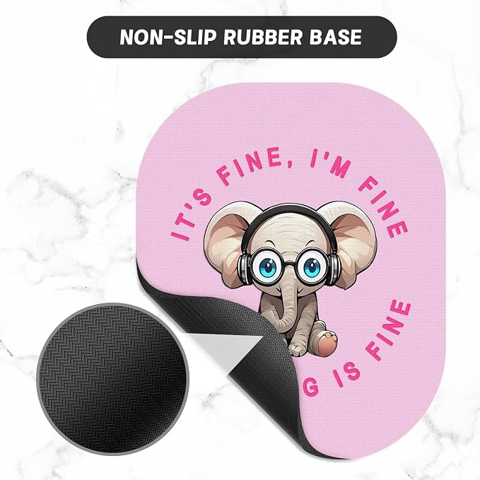 Small Mouse Pad, 6 x 7 Inch, Oval Mini Mouse Pad with Non-Slip Rubber Base for Laptop Wireless Mouse Keyboard Tray Mousepad, Cartoon Elephants