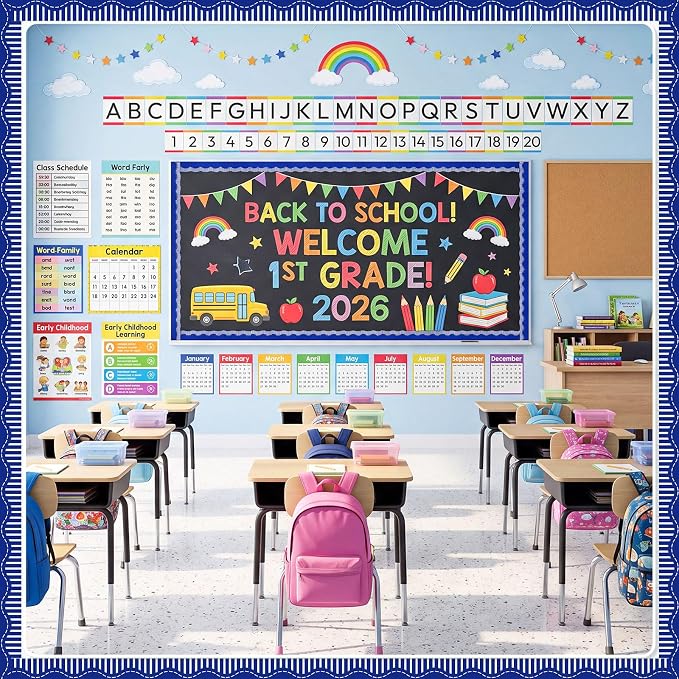 2 Rolls 65.6ft Navy Blue Striped Bulletin Board Borders Decoration Scalloped and Straight Edge Blue Bulletin Borders Board Trim for Office School Classroom Chalkboard Party Decoration