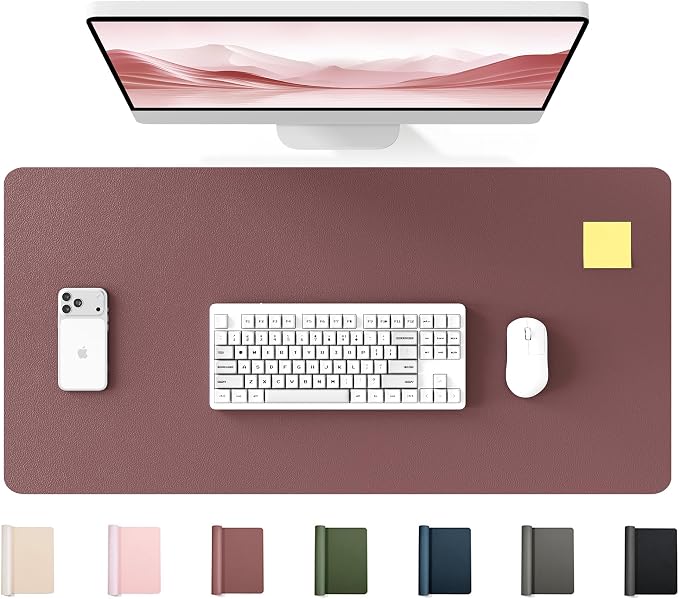 YSAGi 35.4" x 17" Large PU Leather Desk Mat for Keyboard and Mouse - Waterproof Non-Slip Desk Pad Protector for Office, Home, Writing Desk, Dark Pink