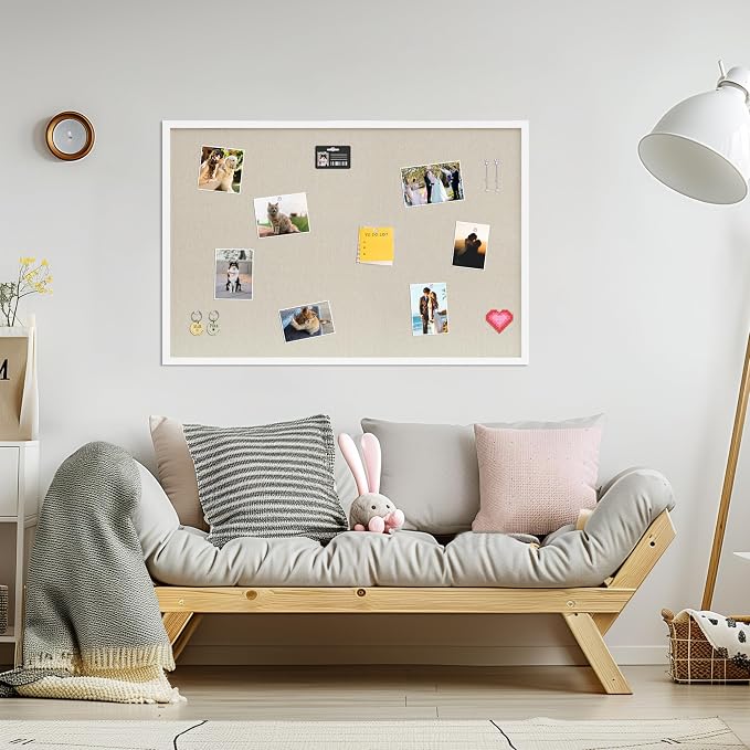 DAHAPYBOO Cork Board with Linen White,Bulletin Board 36"x24" | Hanging Corkboards for Office Home School Message Board or Vision Board Decoration