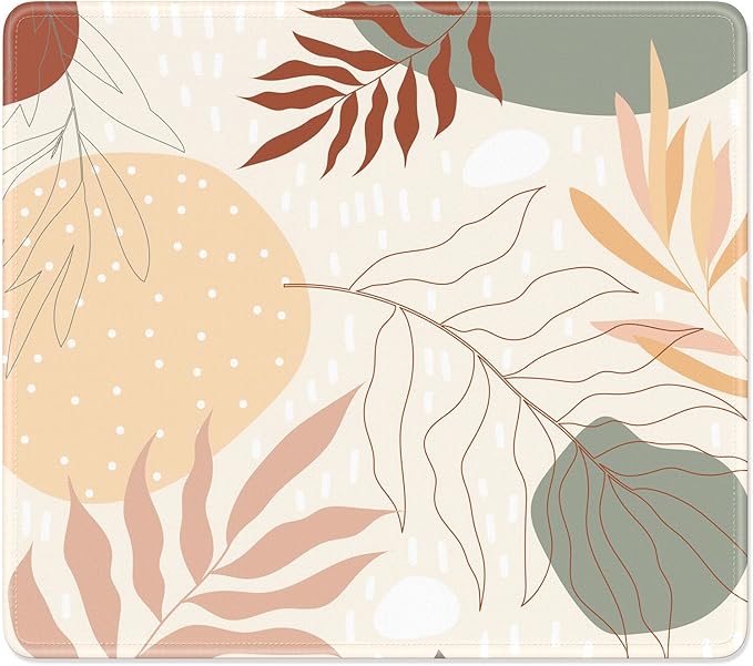 Mouse Pad, Minimalism Marble Style Computer Pad, Anti-Slip Rubber Mouse Mat with Stitched Edges for Gaming, Office, Laptop, PC, Women, 9" x 8" Thick 3 mm, Minimalist Leaves