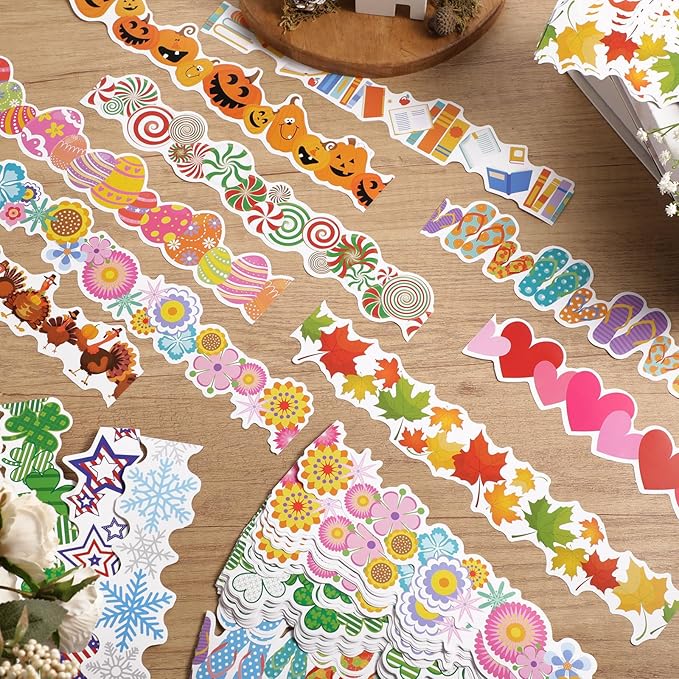 Geyee 360 Pcs Easter Bulletin Board Borders St. Patrick's Holiday Decorations Summer Spring Classroom Borders Bulletin Board Trim for Classroom School, 12 Design(Pretty)
