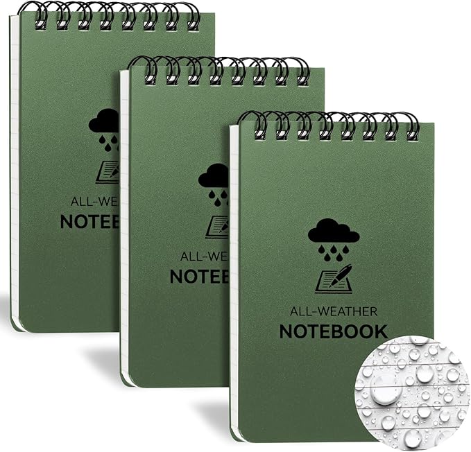 3 Pack Waterproof Notebook, 3 x 5 Pocket Notepad, All Weather Small Pocket Notebook Paper, Mini Spiral Notepad Police Notepad 100 Lined Pages for Outdoor Office