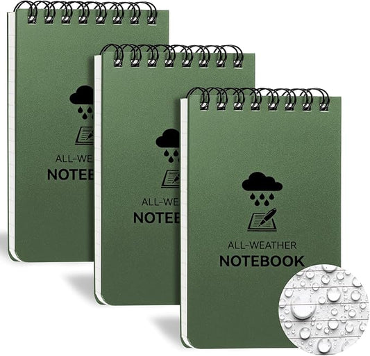 3 Pack Waterproof Notebook, 3 x 5 Pocket Notepad, All Weather Small Pocket Notebook Paper, Mini Spiral Notepad Police Notepad 100 Lined Pages for Outdoor Office
