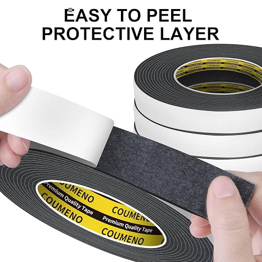 Heavy Duty Double Sided Tape, Black Foam Tape,1 in X 16.4 ft | High Tack Strong Adhesive Foam Mounting Tape, Weatherproof Sealing Foam Tape, Easy Peel & Stick for Home Office School