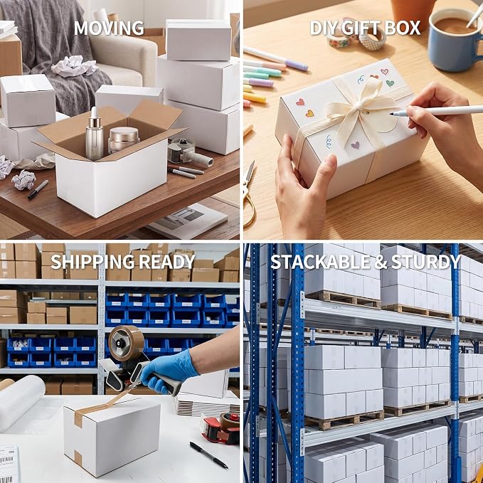 Shipping Boxes 7x4x4 Set of 25, White Corrugated Cardboard Box for Mailing Business Packaging
