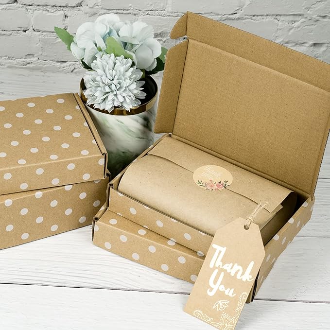 RUSPEPA Recyclable Corrugated Box Mailers - 6" x 4" x 1" - Cardboard Box Perfect for Shipping Small - 50 Pack - Kraft Dot