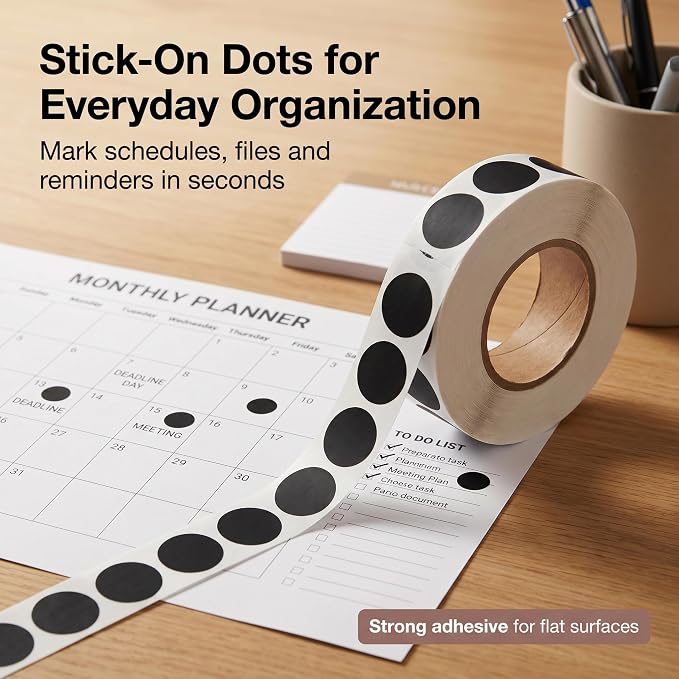 1000 Pcs Black Round Stickers 1/2 Inch Color Circle Dot Stickers Small Code Labels for Office Shop Yard Sale Home Classroom Marking (Black)