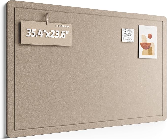 Fluxynara 35.4" x 23.6" Bulletin Board, Taupe | Cork Board Alternative with 12 Removable Adhesive Tabs, Foldable Felt Pin Board for Home, Office, Classroom & Dorm