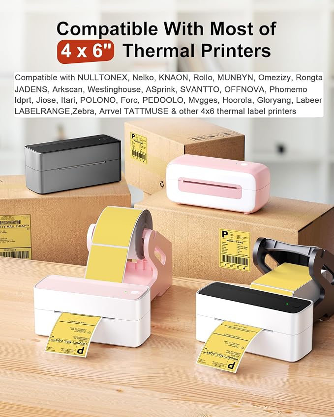 Phomemo 4x6 Thermal Shipping Labels 500 PCS Yellow Label for Small Business | Compatible with JADENS/NULLTONEX/Nelko/KNAON/Phomemo/Rollo/MUNBYN/Omezizy/Rongta/Arkscan/ASprink/and Other 4x6 Label Printers