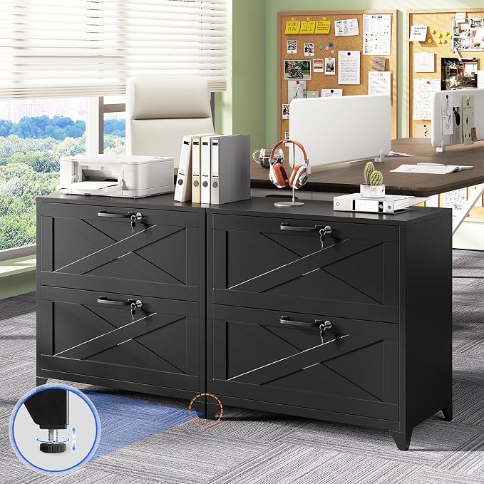 MIIIKO 2 Drawer File Cabinet with Lock,Metal Lateral Filing Storage Cabinets for Home Office,Files Folders Letter/Legal/A4 Size(Black)