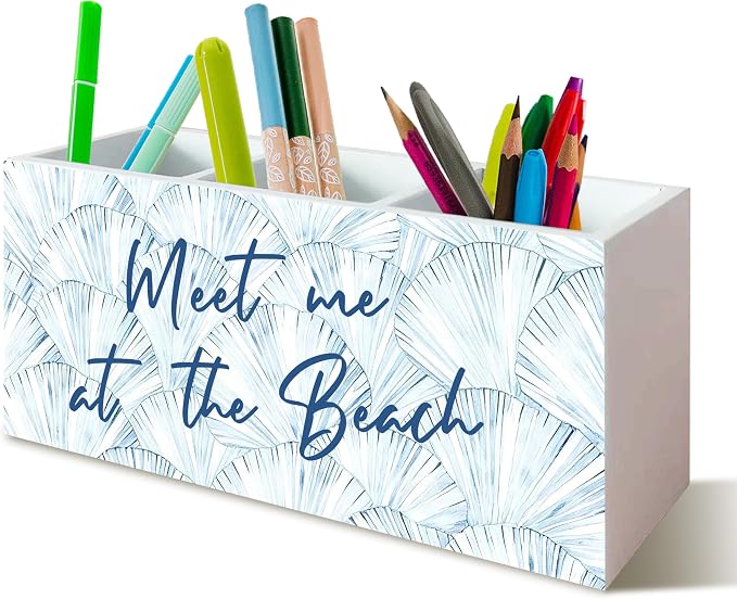 Beach Gifts for Women Men, Meet Me at The Beach Pen Holder for Home Office Kitchen Desk Decor, Coastal Makeup Brush Toothbrush Holder Organizer for Bathroom Desk Accessories