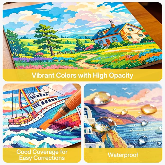 WUO 84 Colors Acrylic Paint Markers Brush Tip with Automatic Ink Control | Water-based, no-bleed, waterproof acrylic paint pens for rock, wood, canvas, glass, ceramic, fabric and DIY crafts