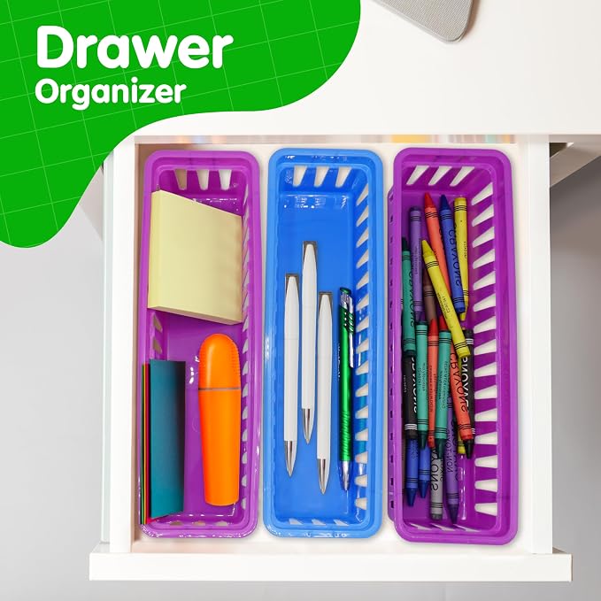 4E's Novelty 12 Pack Pencil Holder for Kids Desk, Colorful Plastic Pen Baskets Tray for Organizing Classroom Supplies, Plastic Caddy for Desk and Elementary Teacher Supplies for Classroom