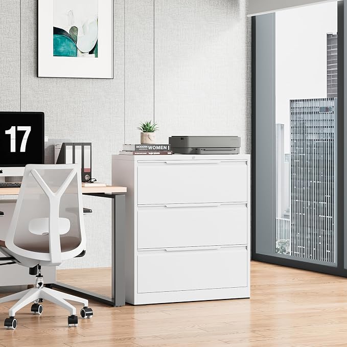 Bestoo 3 Drawer File Cabinet, Metal Lateral Filing Cabinet with Lock | Lockable Drawers, Large Storage Capacity, Heavy Duty Build, Smooth & Quiet Slides, Suitable for Letter/Legal/F4/A4 Size