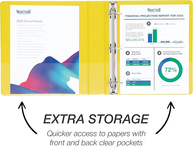 Samsill Durable 1.5 inch 3 Ring Binder, D Ring Binder, 100% Recycled Chipboard, Yellow