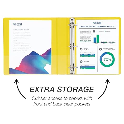 Samsill Durable 1.5 inch 3 Ring Binder, D Ring Binder, 100% Recycled Chipboard, Yellow