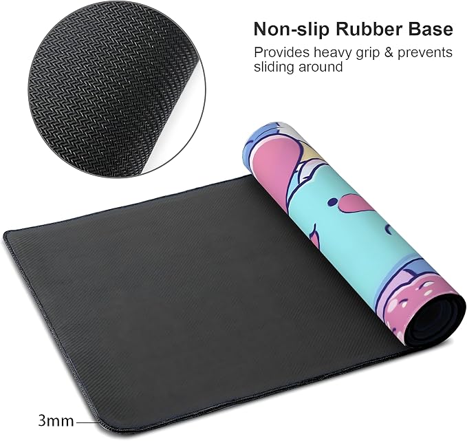 Cute Anime Cats Gaming Mouse Pad, Candy Pop Art Desk Mat with Anti-Slip Base & Stitched Edges, Office Supplies & Desk Decor for Women, 35.4" x 15.7" in Home Office Essentials