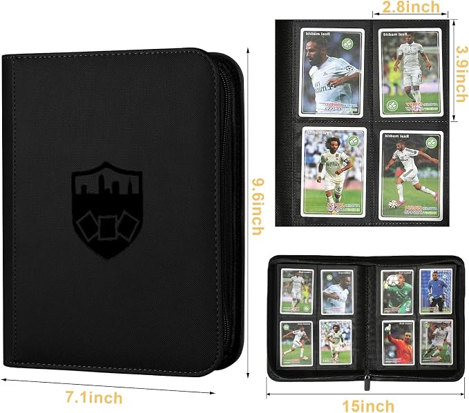 4 Pocket Ringless Side Loading Trading Card Binder, 160 Cards PU Fixed Page Zipper Card Album for TCG Sports Game Cards, Not Fit Top Loaders (Black)