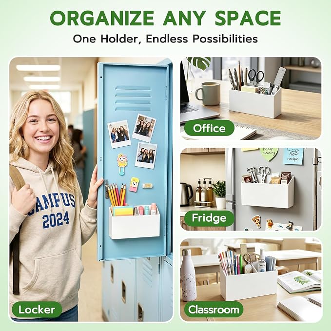 MR.MATE Magnetic Pen Holder,White Magnetic Marker Cup for Fridge Whiteboard | Dry Erase Marker Pencil Holder with Acrylic Cup and Strong Magnet, Non-slip Design For Refrigerator Locker Office & Classroom