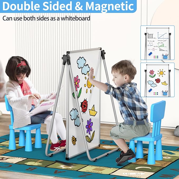 40x28 Whiteboard Easel, Height Adjustable Magnetic Dry Erase Board | Double Sided Magnetic Surface, 40-71 in Height, 360° Rotation, Foldable Aluminum Frame for Home, Office, School and Meetings