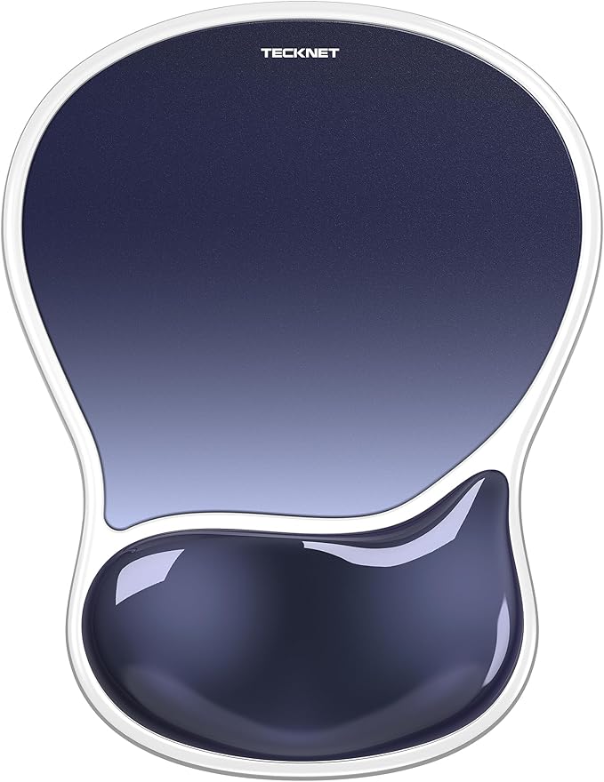 TECKNET Gel Mousepad with Wrist Rest, Ergonomic Mouse Pad with Gel Wrist Support for Relieve Wrist Pain Comfortably - Non-Slip Base & Waterproof Surface for Office, Gaming, Study Comfort - Dark Blue