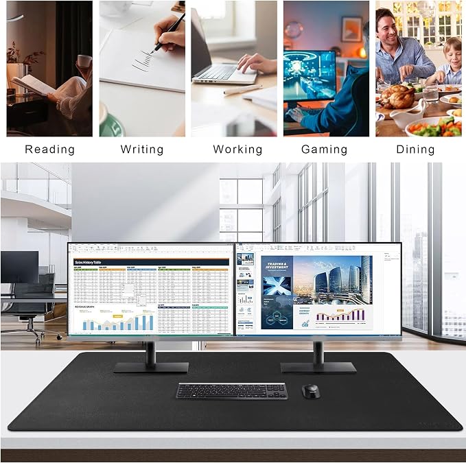 Mydours 48"x28" XXL Large PU Leather Desk Mat, Gaming Mouse Pad, (Black) | Extended Desk Pad Mat, Full Mat Waterproof Desk Protector for Workspace Decor, for Computer Keyboard Mouse Office Work