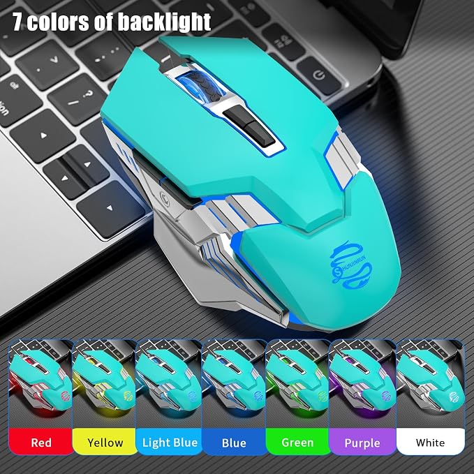 3-Mode RGB Silent Rechargeable Wireless Gaming Mouse Green | BT5.0/BT3.0+2.4G connection, RGB backlight & quiet click, for gaming office, compatible with Laptop, PC, Mac, iPad & Tablet