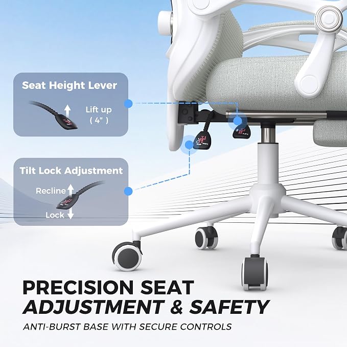 CYKOV Ergonomic Office Chair with Footrest - Adjustable Lumbar Support & Headrest, 90-135° Reclining Mesh Back Computer Chair - Home Office/Gaming, 350lbs Capacity | 4-Way Headrest (4.72" + 60°), 2-Way Lumbar (2" + 1.18"), 90-135° Recline, Breathable M...