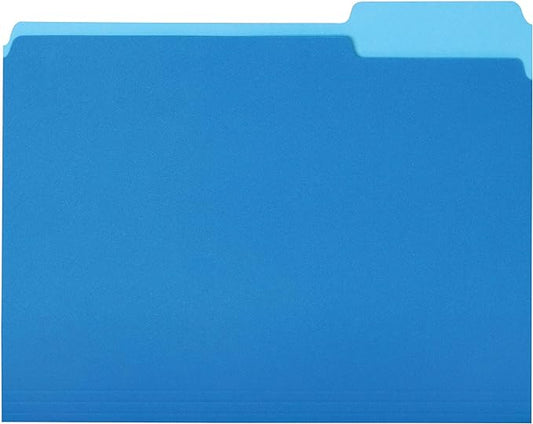 Amazon Basics File Folders for Organization, Letter Size, 1/3 Cut Tab, Sturdy with Tabs for Organizing and Filing, Blue, 36-Pack