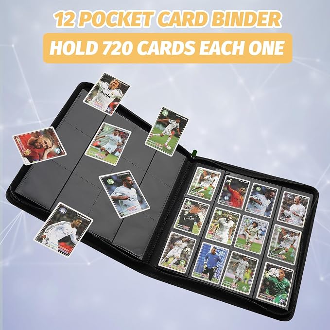 12 Pocket Ringless Side Loading Trading Card Binder, 720 Cards PU Fixed Page Zipper Card Album for TCG Sports Game Cards, Not Fit Top Loaders (Dark Green)