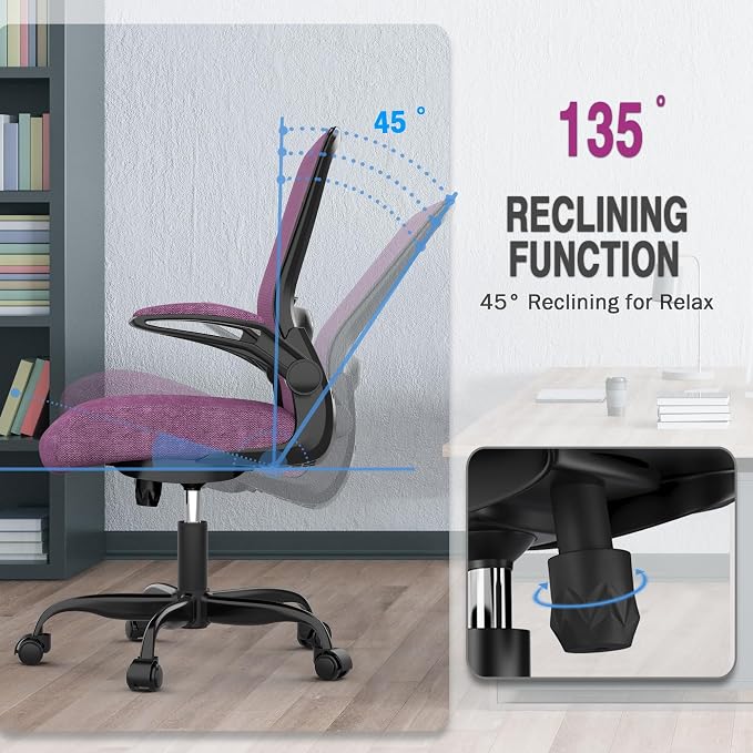 Ergonomic Office Chair w/Adjustable Lumbar, Flip Armrest, 135° Recline | Supports 300 lbs · Seat 19.48"–23.4" · Breathable mesh · 20–30 min assembly · 5-year warranty