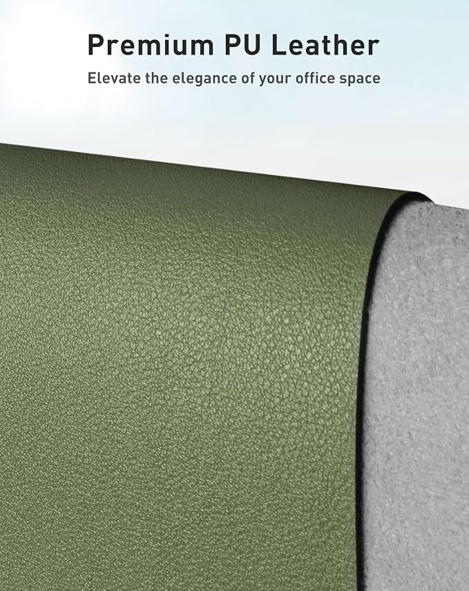 Aothia Faux Leather Desk Mat - Large Mouse Pad, Non-Slip PU Leather Blotter, Waterproof Writing Surface for Office and Home (Olive Green, 63" x 17")