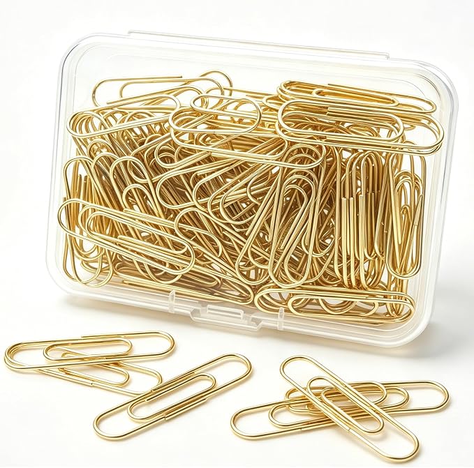 Gold Paper Clips, 120 Count, 1.1 Inch (28mm) Small Paperclips, Office Supplies for Documents, Files, Notes, and Bookmarks