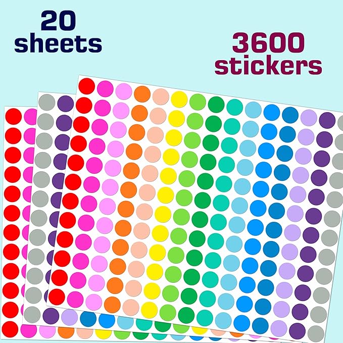 3600 PCS Colored Dot Stickers,1/2" Round Sticker 15 Colors Coding Labels | EgretLFsail Small Circle Dots Label for Office and Classroom Organization (Multicolored)