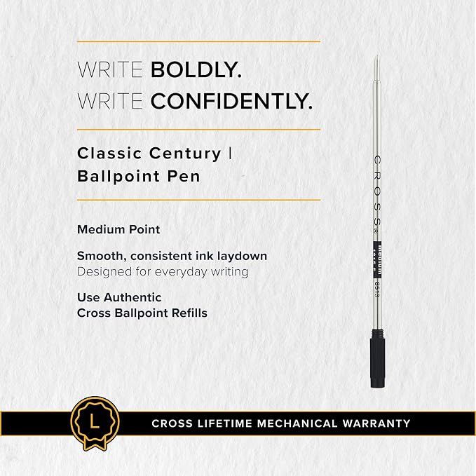 Cross Classic Century Ballpoint Pen, Multiple Colors, Black Ink | Refillable Ballpoint Pen for Effortless Writing, Durable Construction, Premier Distinctive Look, Gift-Ready, Medium Point