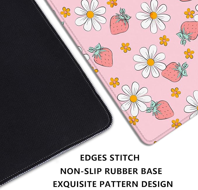 Strawberry Mouse Pad Desk Mat,Pink Large Large Gaming Mouse Mat with Stitched Edges,Non-Slip Waterproof Rubber Base Mouse Mat for Office Computer Keyboard Laptop Home(27.5X11.8 in)