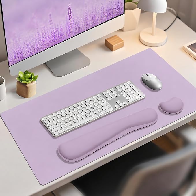 Mouse Pad and Keyboard Wrist Rest (31.5×15.7 Inches, Lavender) | Large Keyboard and Mouse Pad Set, Ergonomic Mousepad with Wrist Rest, Non-Slip Desk Mat Protector for Office, Home