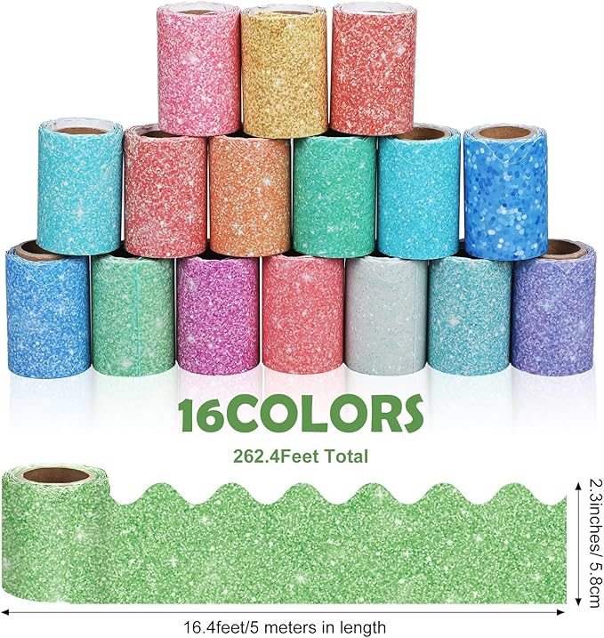 16 Rolls 263 ft Bulletin Board Borders Scalloped Border Trim Colorful Bulletin Board Strips Classroom Decoration Strips Decorative Poster for School Decor(Macaron Color)