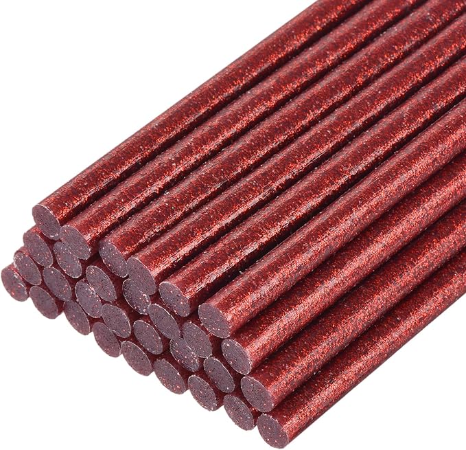 uxcell 30pcs Full Size Hot Glue Gun Sticks 8-inch x 0.27-inch High Sticky Small Hot Glue Sticks for Glue Gun, Glitter Red