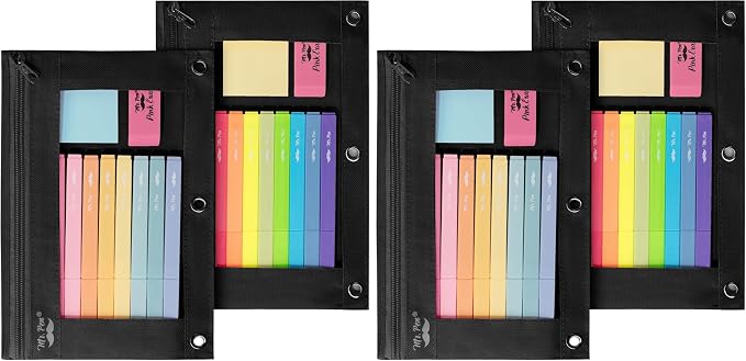 Mr. Pen Fabric Pencil Pouch with 3 Binder Holes, Black, Set of 2 (Pack of 2)