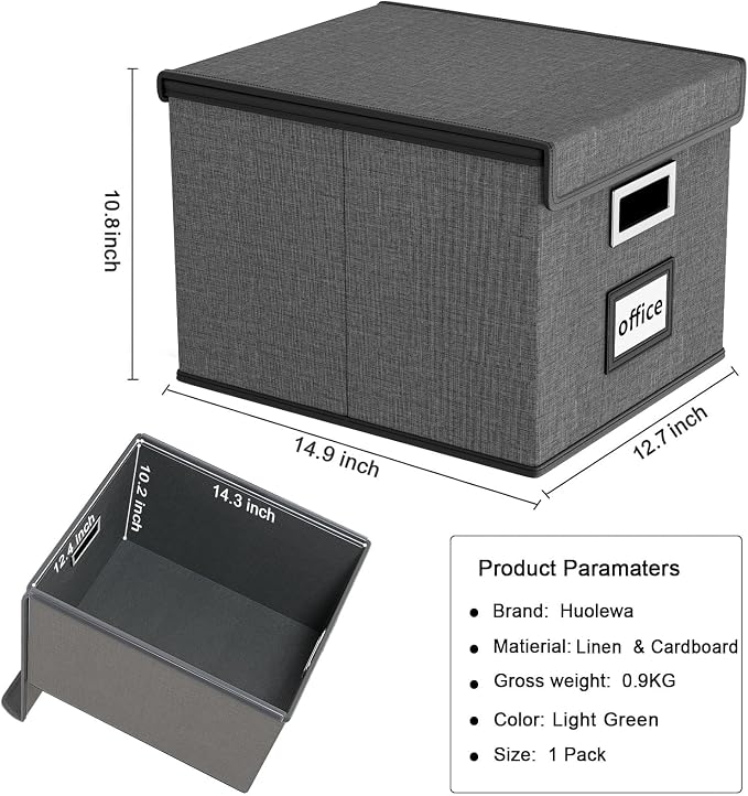 File Organizer Box with Lids, Collapsible File Folder Organizer | File Box with Plastic Slides for Document, Filing Bin for Letter Size Hanging File Folders (1 Pack, Smoky Gray)