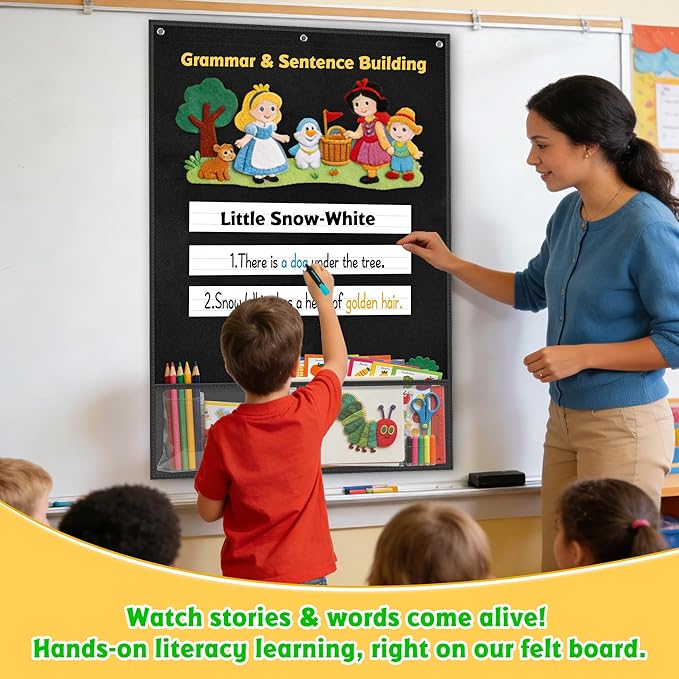 24"x36" Felt Board for Classroom & Home - Flannel Story Board with Magnets, Transparent Pocket & 30 Self Adhesive Dots | Interactive Learning, Visual Schedule, Storytelling for Teachers & Kid