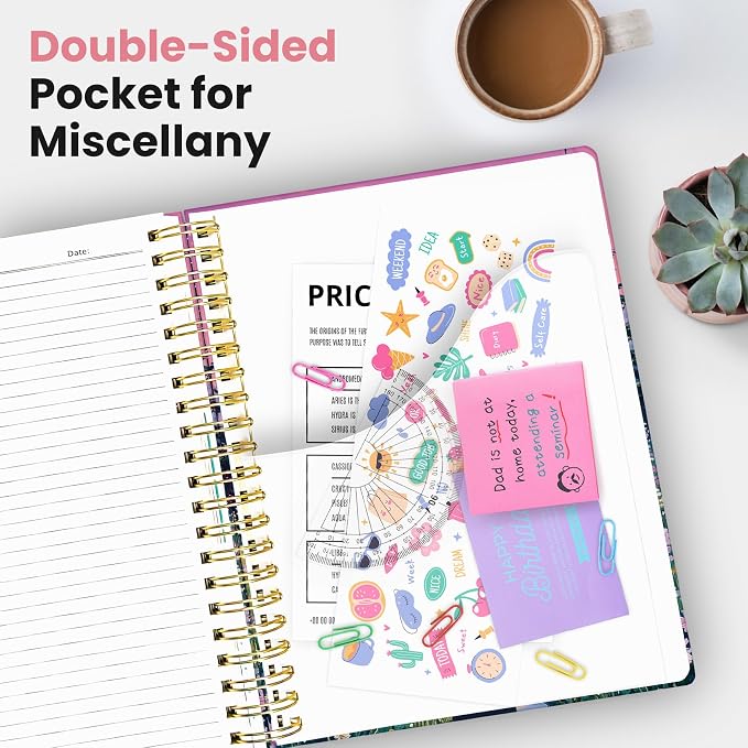 Large Spiral Notebooks for Work 5 Subject with Removable Dividers | 8.5" x 11" Pretty Hardcover Notebook Journal for Women, College Ruled, Perfect for Study & Office , 280 Pages, Lavender Sky