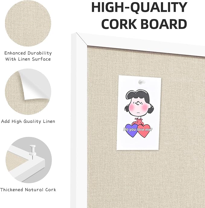 2-Pack 12"x16" White Framed Natural Wood Tone Bulletin Board, Pin Board | Linen corkboard texture. Premium cork boards for walls and pin board office organizer.