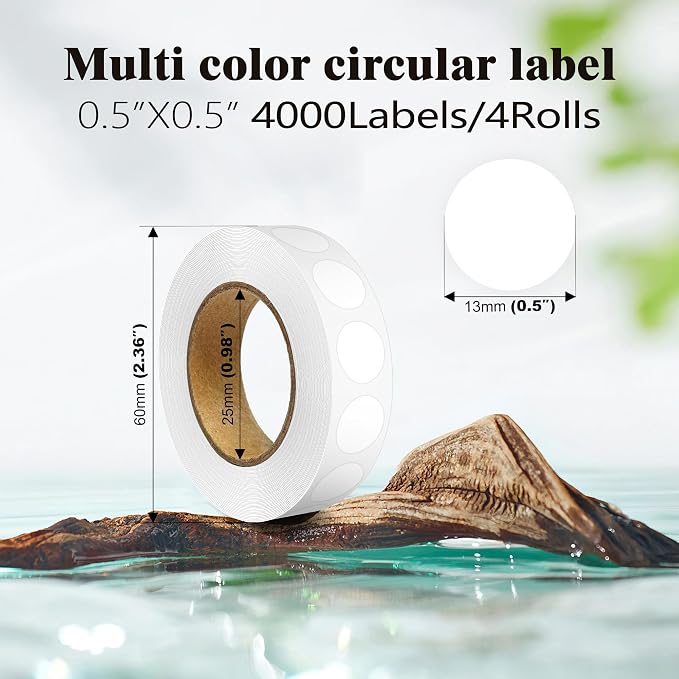 4 Rolls 4000 Dot Stickers 1/2 Inch Round Color Coding Label(White) | Circle Stickers 0.5 Inch Colorful Coding Label Sticker for Office,Student,Classroom