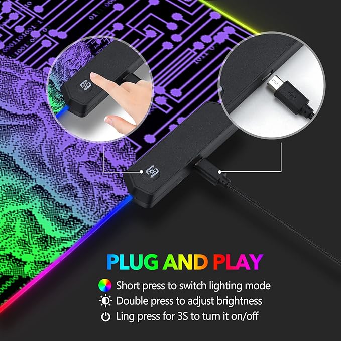 AIMSA Large Gaming Mouse Pad RGB, Keyboard Led Mousepad Extended 35.4 x 15.8 inch Non-Slip Rubber Base with 14 Lighting Modes, Big Desk Mat Waterproof, Technology Brain