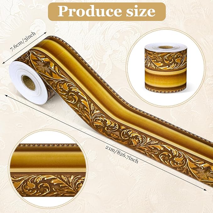 Outus 68FT Gold Frame Bulletin Board Border Die-Cut Straight Border Trim for Classroom Chalkboard, Picture Frames, Artworks, Walls, Mirrors & Office Decor, Classic Metallic Frame Molding(Vintage)