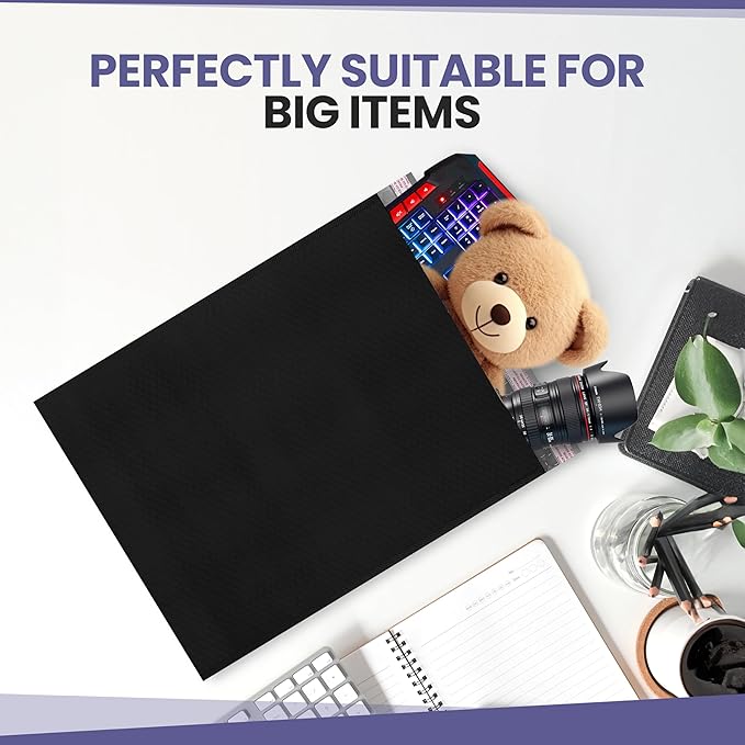 Black Poly Bubble Mailers 14.50x20 Inch #7 | Self Seal Large Padded Envelopes | Air Cushioned Bubble Mailer | Usable Size 14.25x19 Inch | Waterproof Lightweight Mailing Shipping Bags | 15 Pack