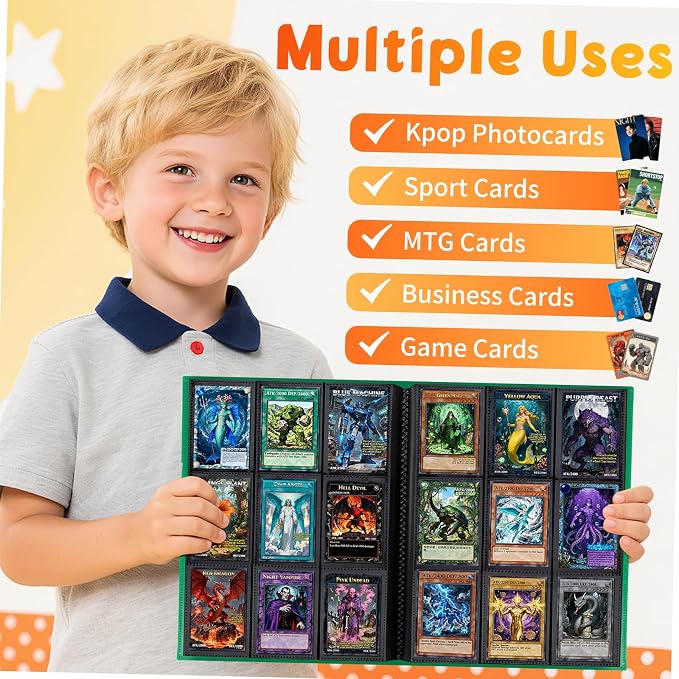 Trading Card Binder 9 Pocket, 360 Card Waterproof Folder with Side Loading Sleeves, Sturdy Card Collection Album for MTG, TCG, Game Cards & Sports Cards,1 Pack, Dark Green